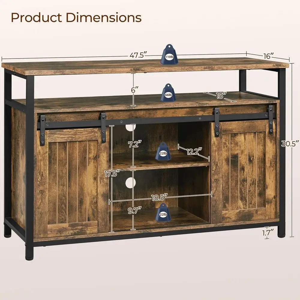 Industrial Rustic TV Stand With Storage For 55 Inch