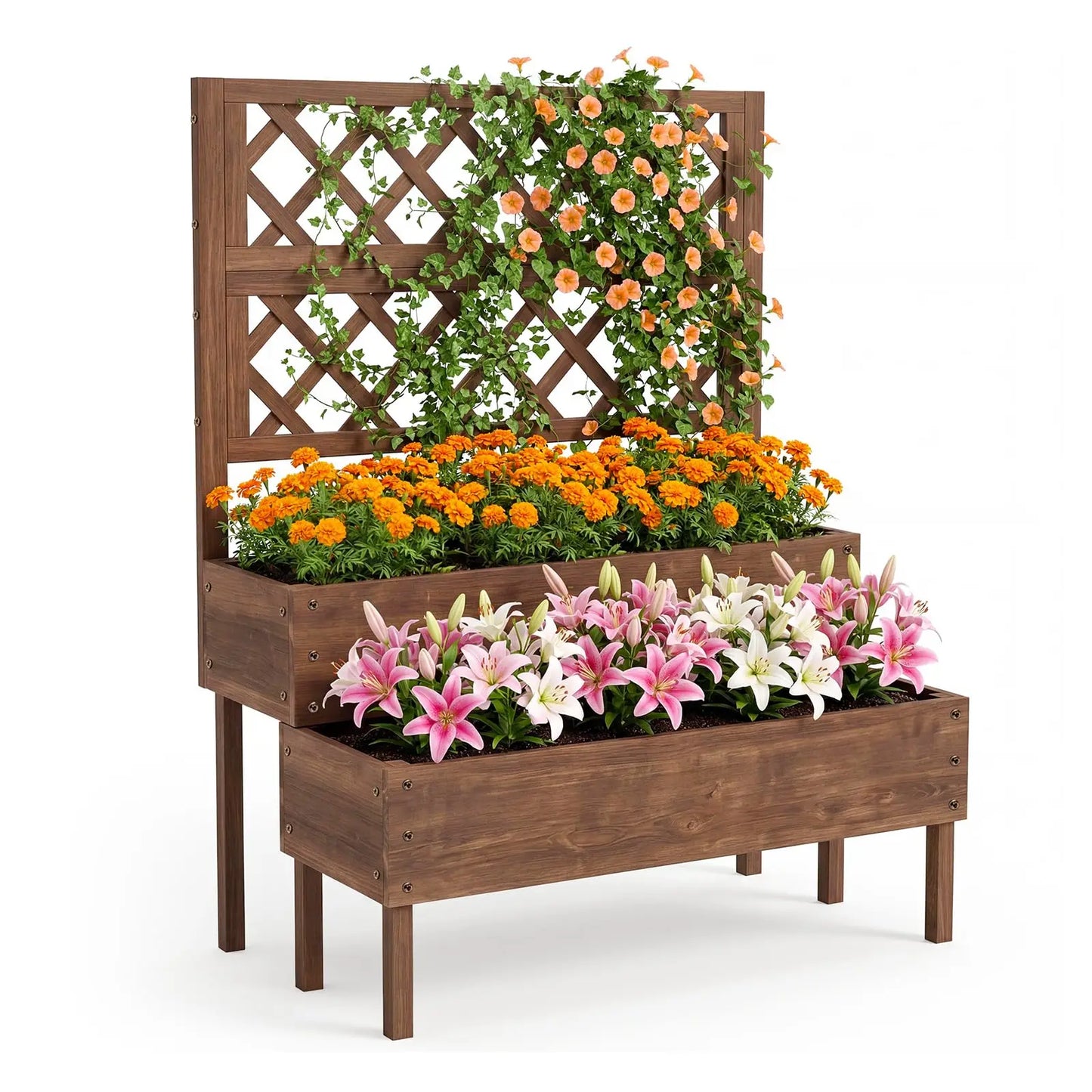 HiMISS Wooden Raised Garden Bed With Trellis And Legs