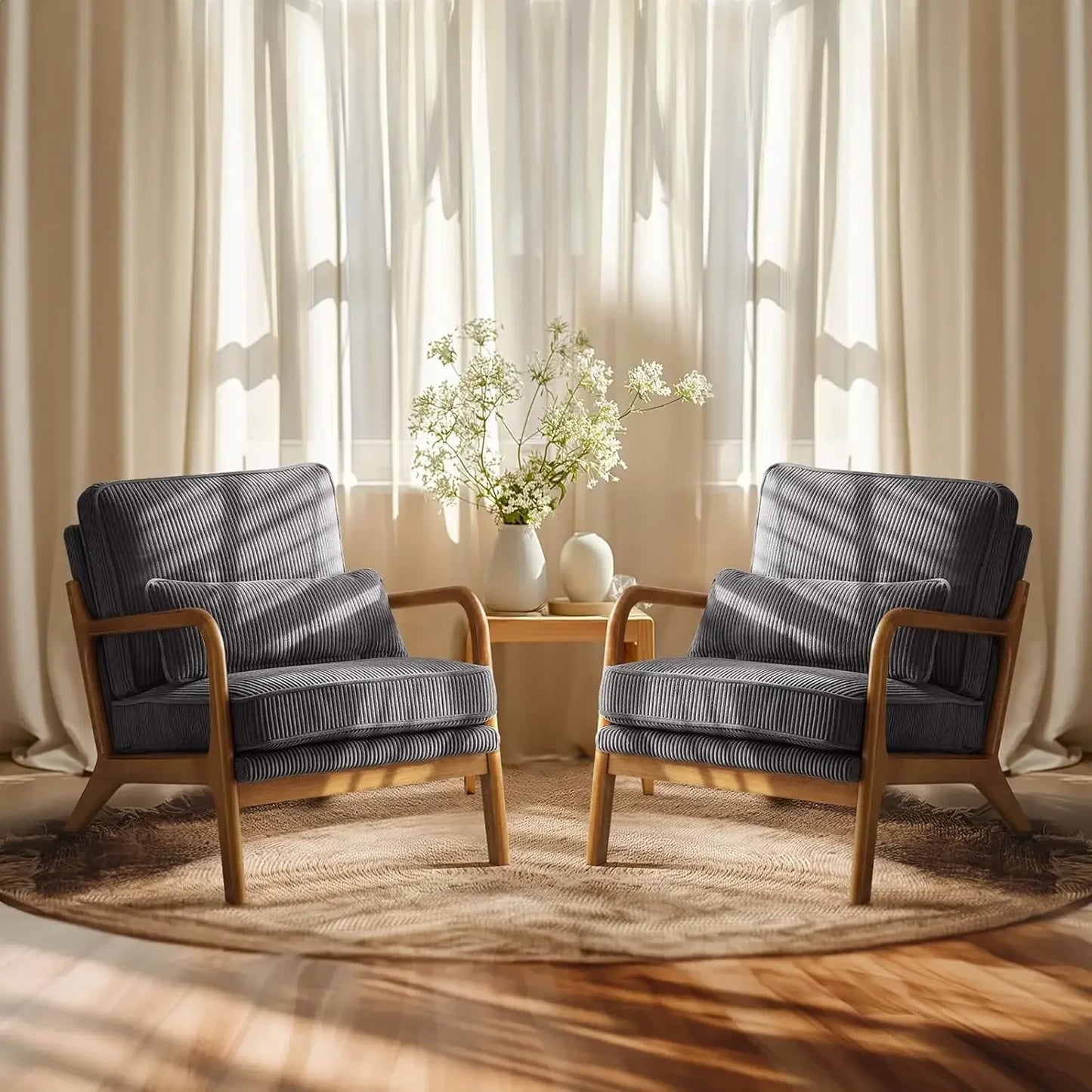 XMSJ Upgraded Corduroy Accent Chairs Pair Upholstered Armchairs