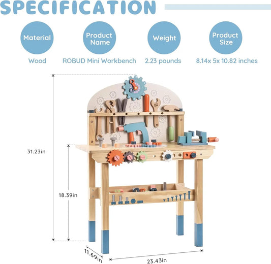 Rolife Kids Wooden Tool Bench Set 41 Pieces Educational