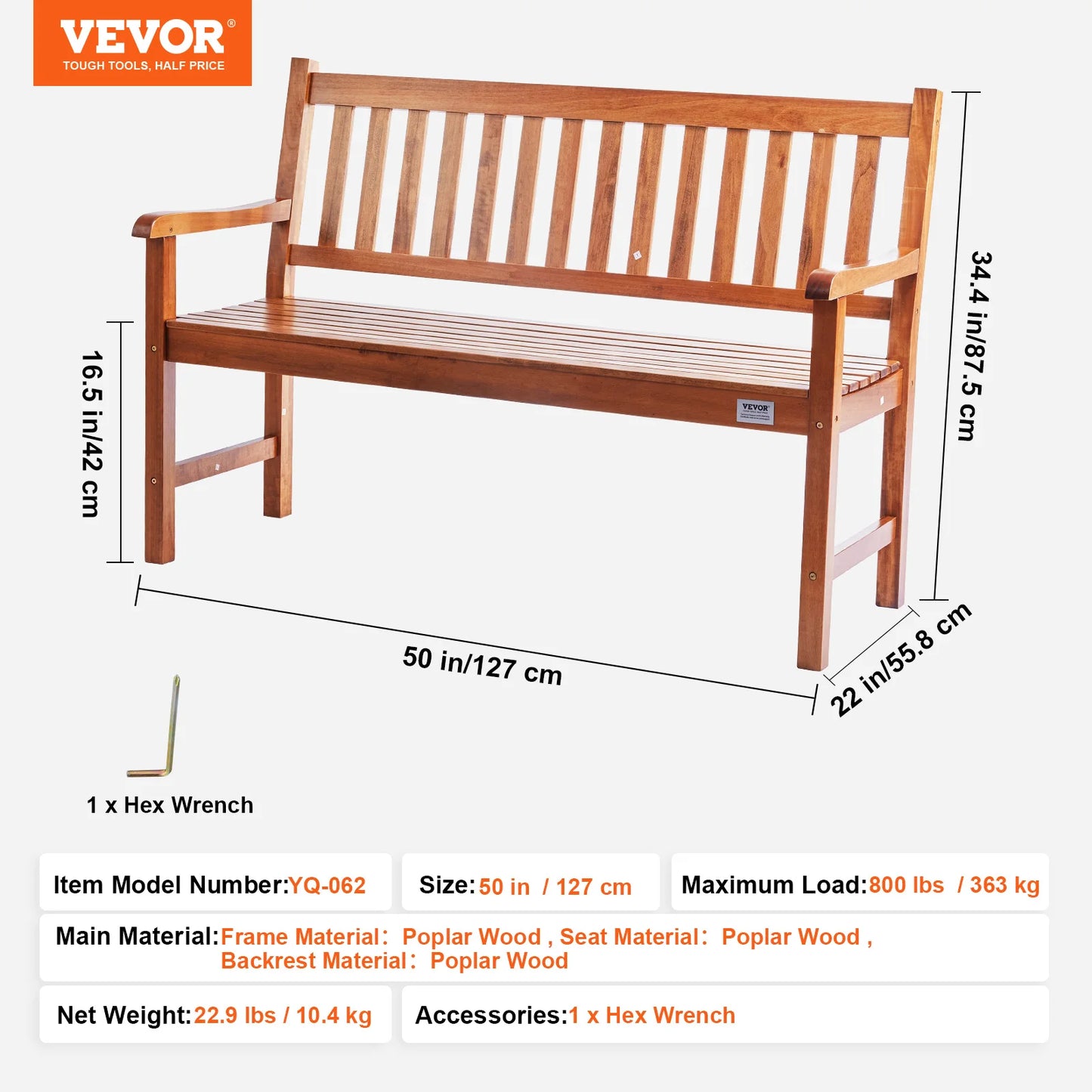 SucceBuy Outdoor Bench Wood And Metal Garden Seat 480 Lb Capacity