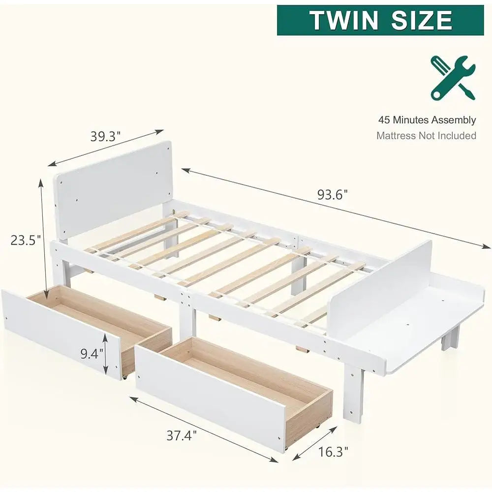 XMSJ Twin Bed Frame With Footboard Bench And Drawers