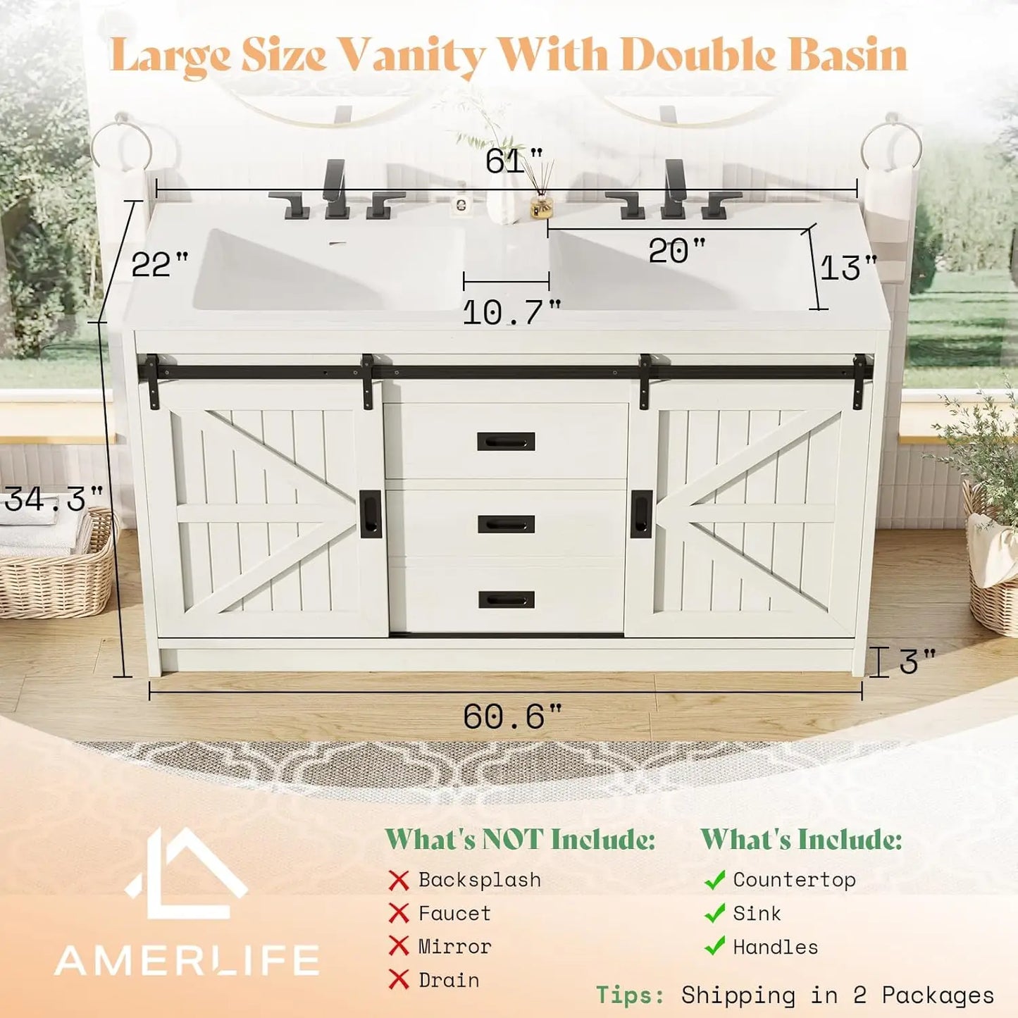 Double Vanity Sink Combo With Dual Basins Sliding Doors
