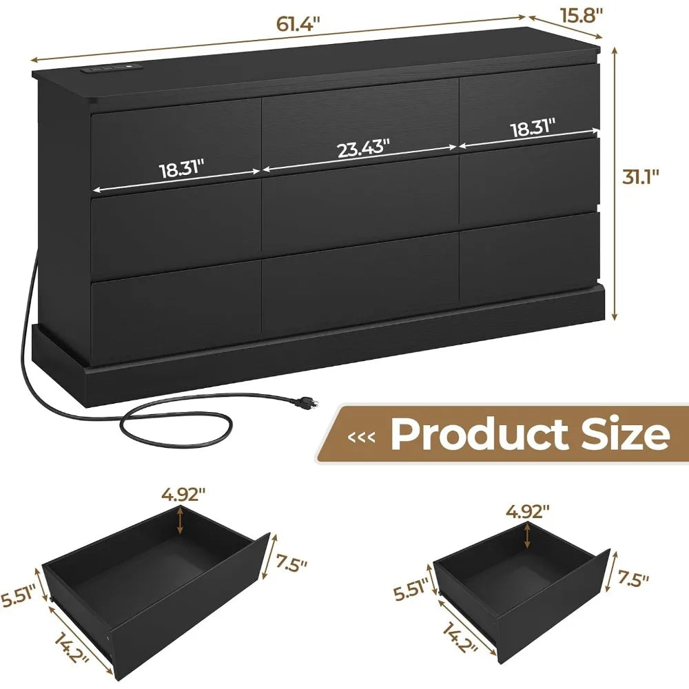 Modern Black Dresser with 9 Drawers Large Capacity for Stylish Bedroom Storage