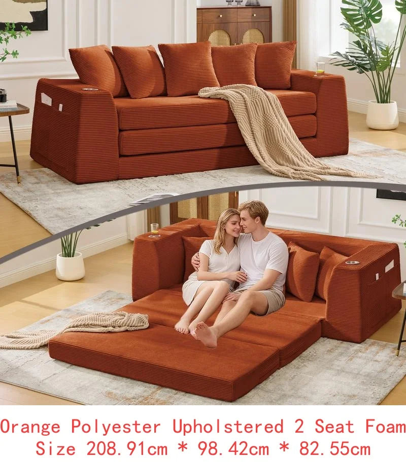 CN Sichuan Convertible Sofa Bed Loveseat 2 In 1 With Pillows