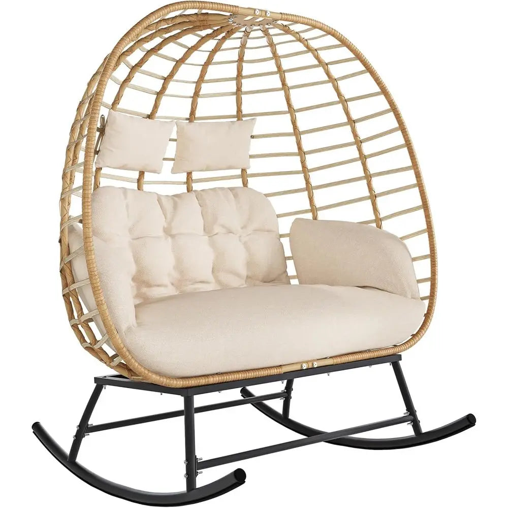 Double Wicker Egg Rocking Chair Outdoor Lounge Patio