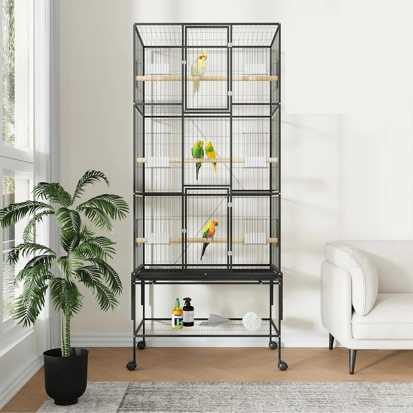 HiMISS Bird Cage Parrot Parakeet With Rolling Storage Stands