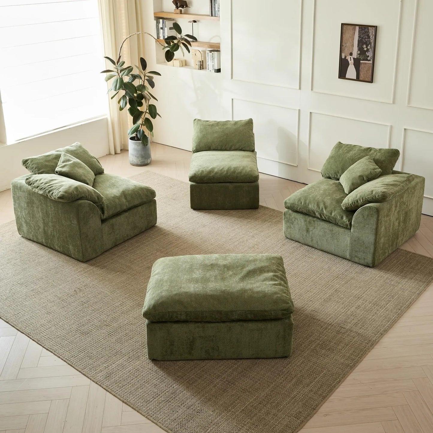 Yeflixvrau Modern Cloud L-Shaped Chenille Sofa Ottoman