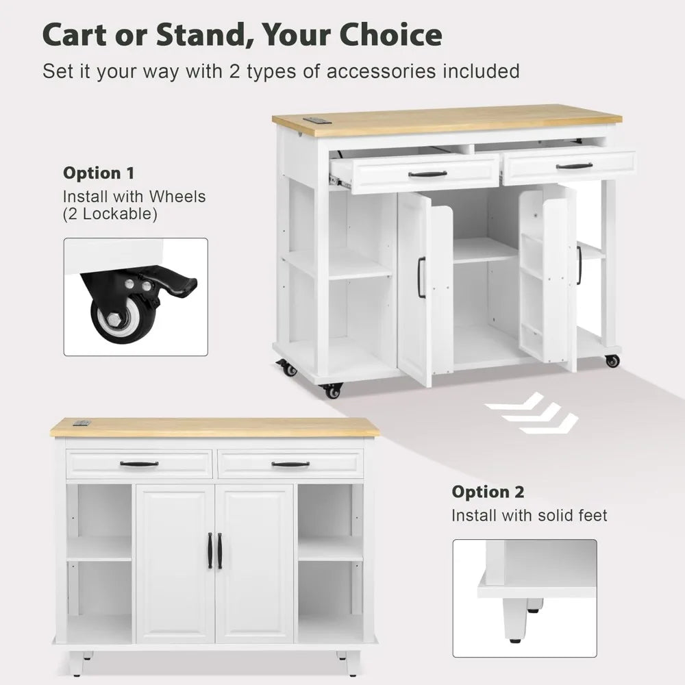 DAFIFY Kitchen Island on Wheels Extendable Table Power Outlet