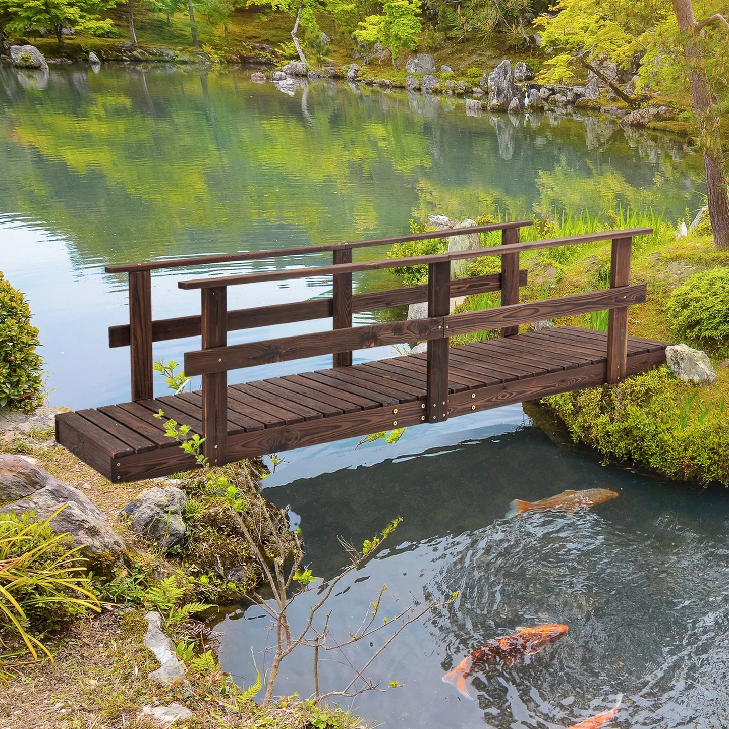 Wood Garden Bridge With Side Rails Footbridge Durable Weatherproof