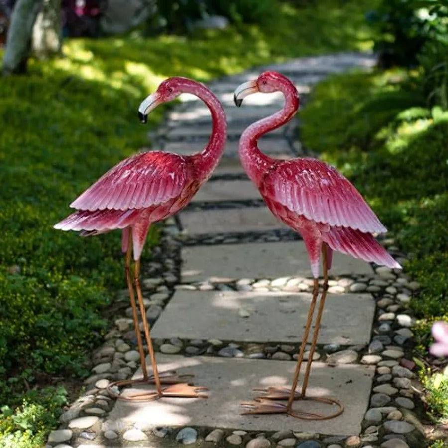 SHXI Flamingos Garden Statue Yard Art Metal Birds Sculpture