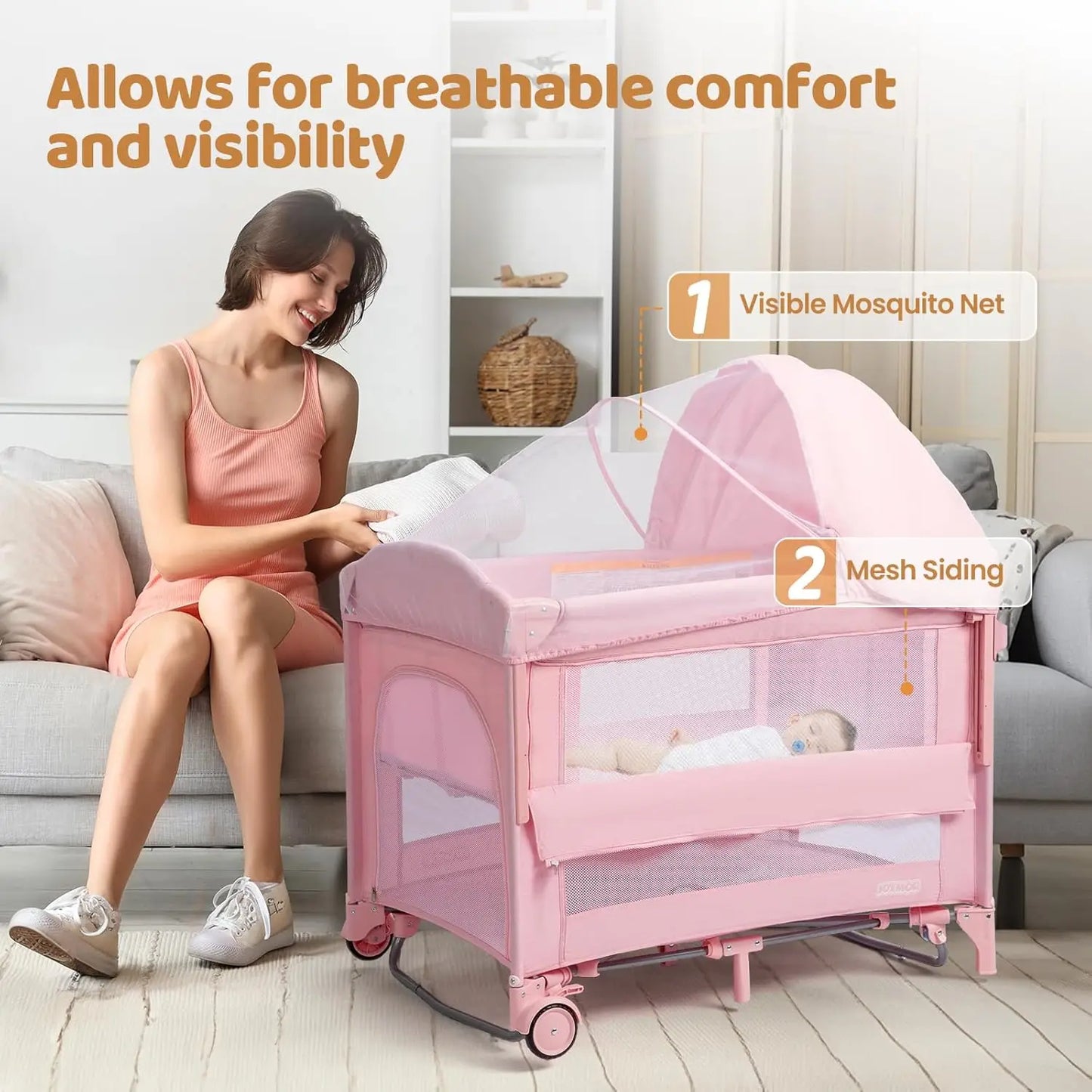 9 In 1 Bedside Bassinet With Changing Table Center