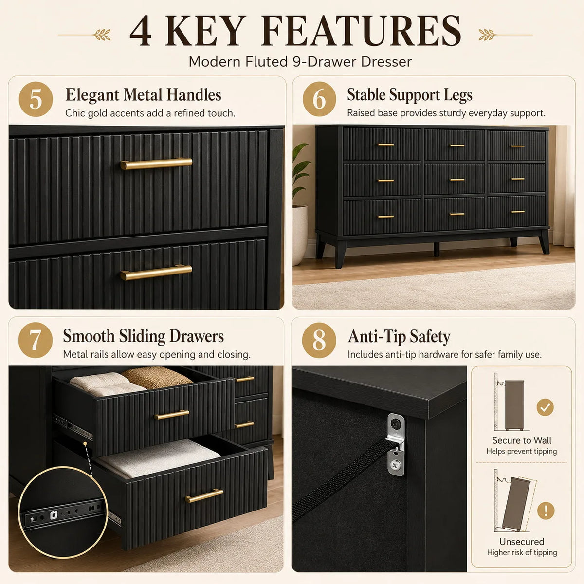 Modern Wood Nine Drawer Dresser Storage Cabinet Furniture