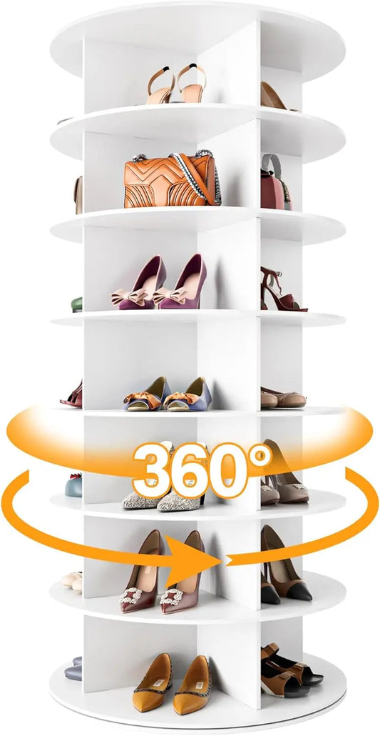Rotating 7 Tier Shoe Rack Tower Vertical Spinning Organizer White Storage Solution