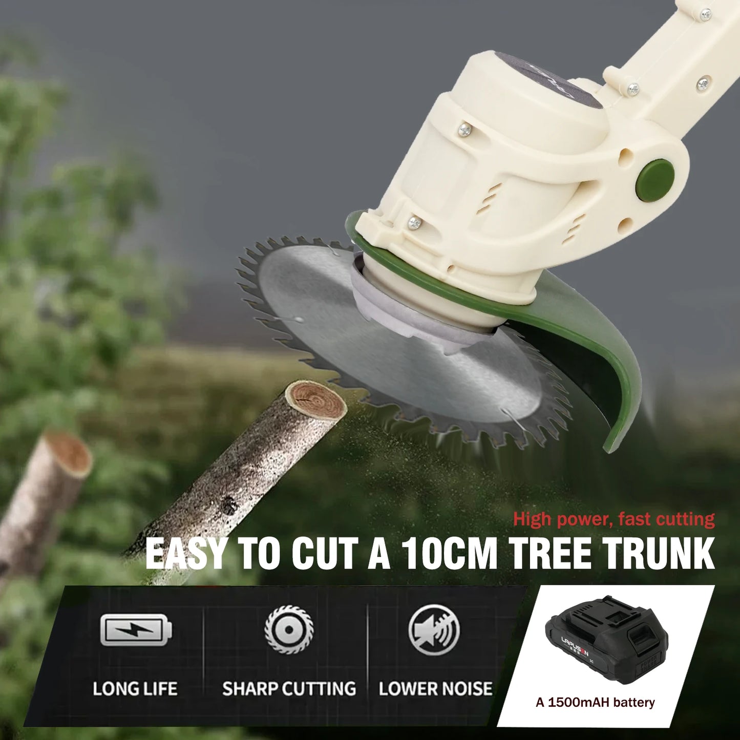 Cordless Electric Grass Trimmer with 21V Battery and Auxiliary Wheels for Garden