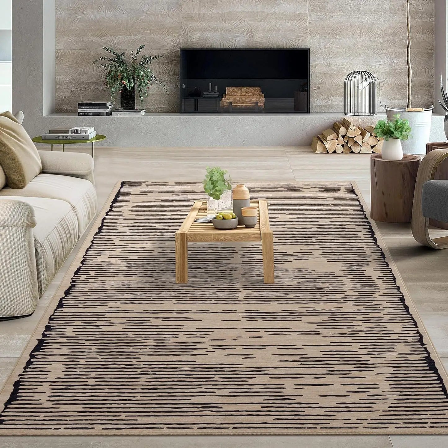 HiMIS Living Room Rug Washable Stripe Non Slip Modern