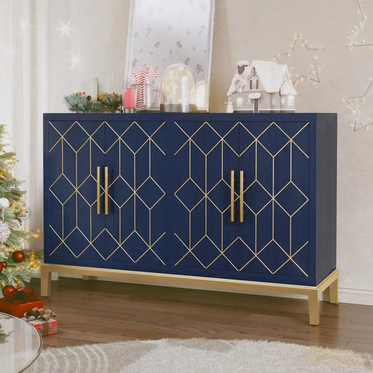 Accent Cabinet With Gold Trim Four Doors And Shelves