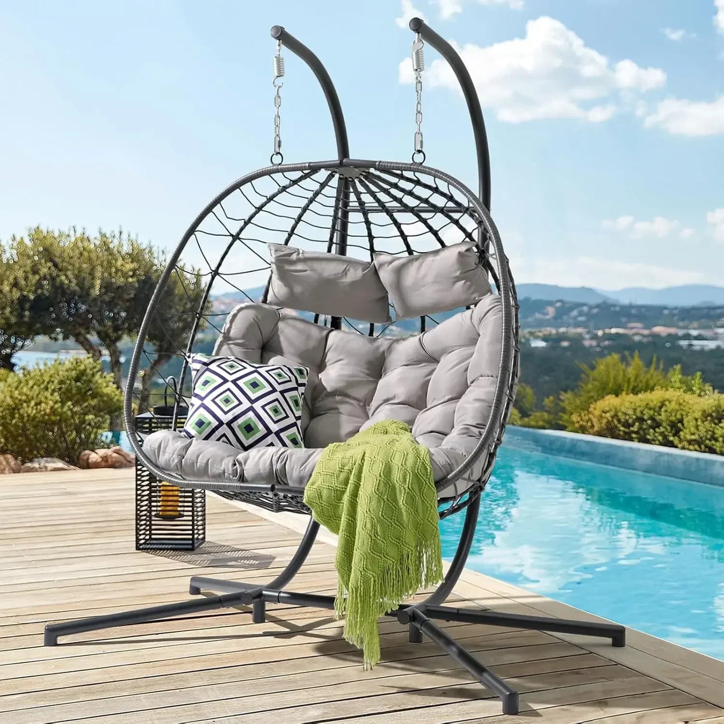 XMSJ Egg Swing Chair With Stand For Indoor Outdoor
