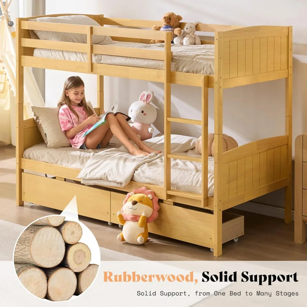 Convertible Twin Bunk Bed With Storage Drawers Metal Frame