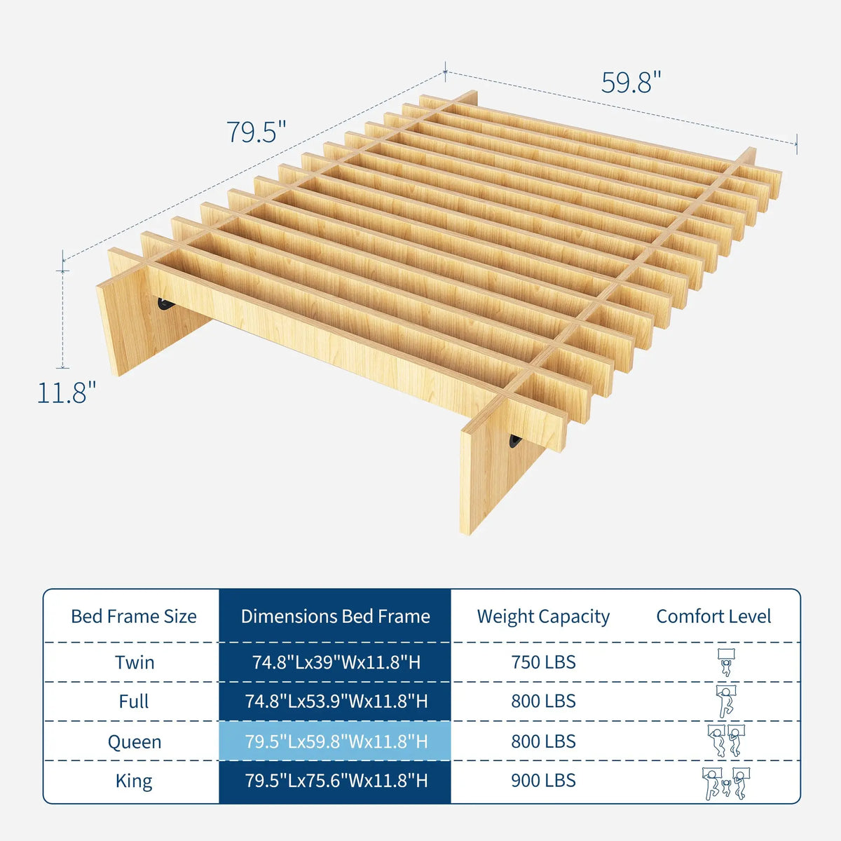 HiMISS Wood Platform Bed Frame No Box Spring Required