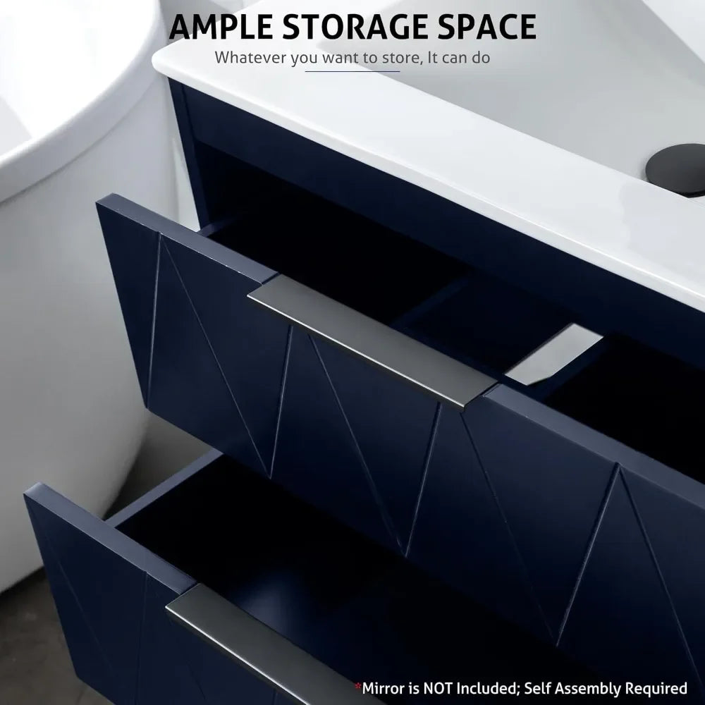24 Inch Wall Mounted Bathroom Vanity Cabinet with Sink and Soft Close System