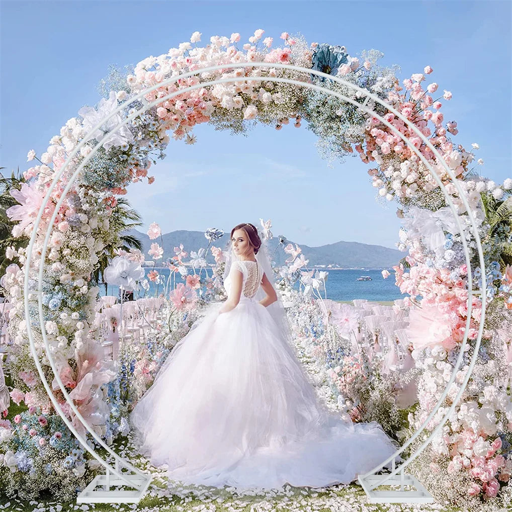 Metal Round Wedding Arch Backdrop Frame Flower Garland