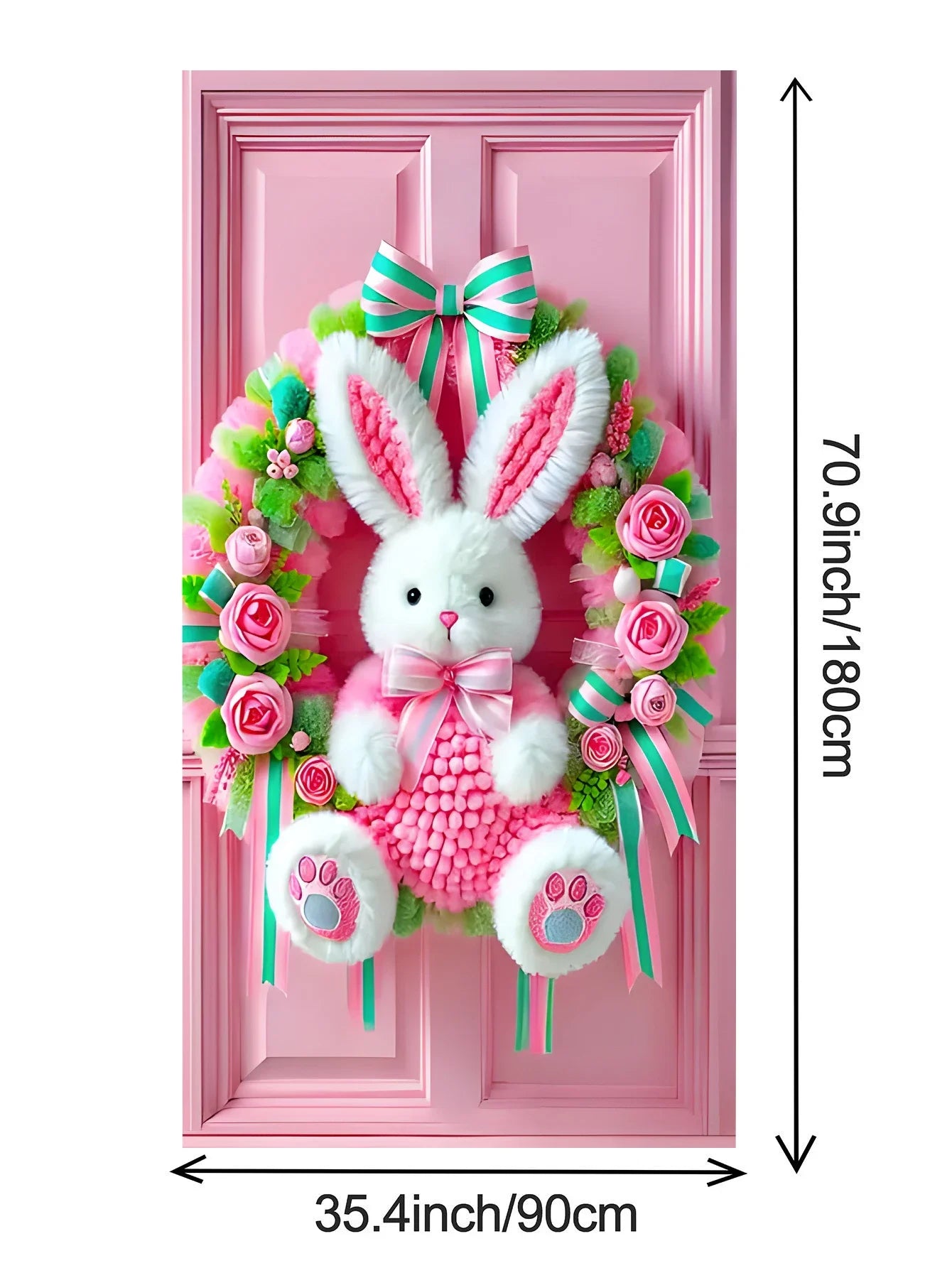 NONECN Easter Door Cover Plush Rabbit Wreath Banner
