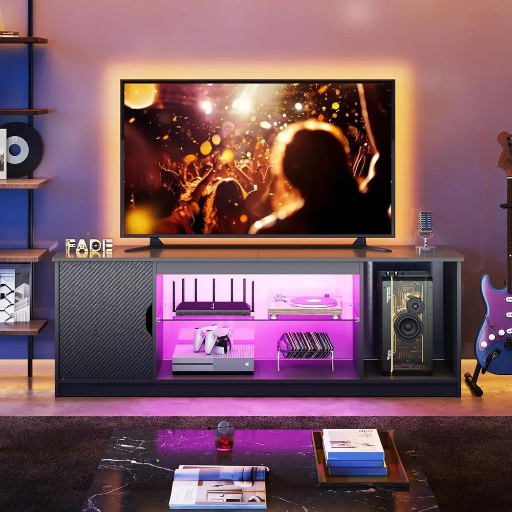 Modern Gaming TV Stand Entertainment Center With RGB Lighting