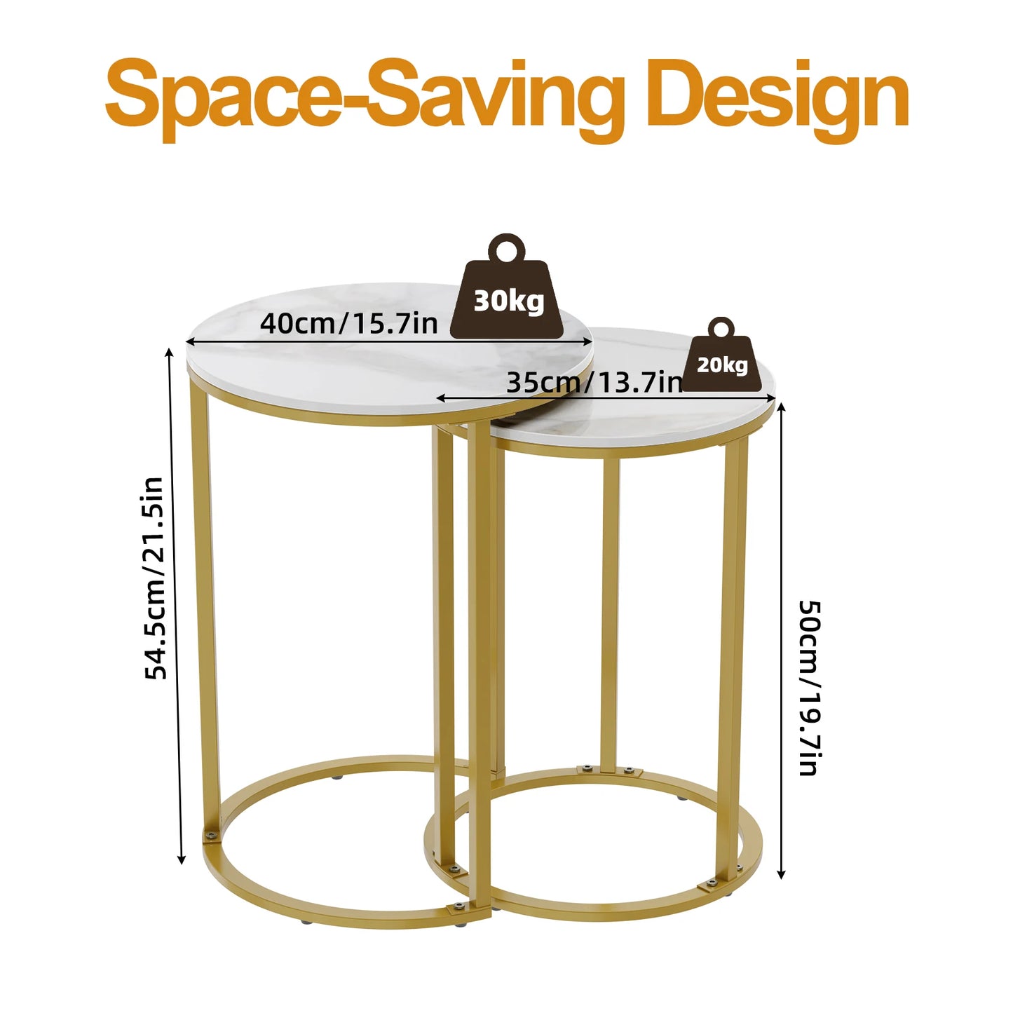 Set of 2 Modern Sintered Stone Round Accent Tables with Metal Base