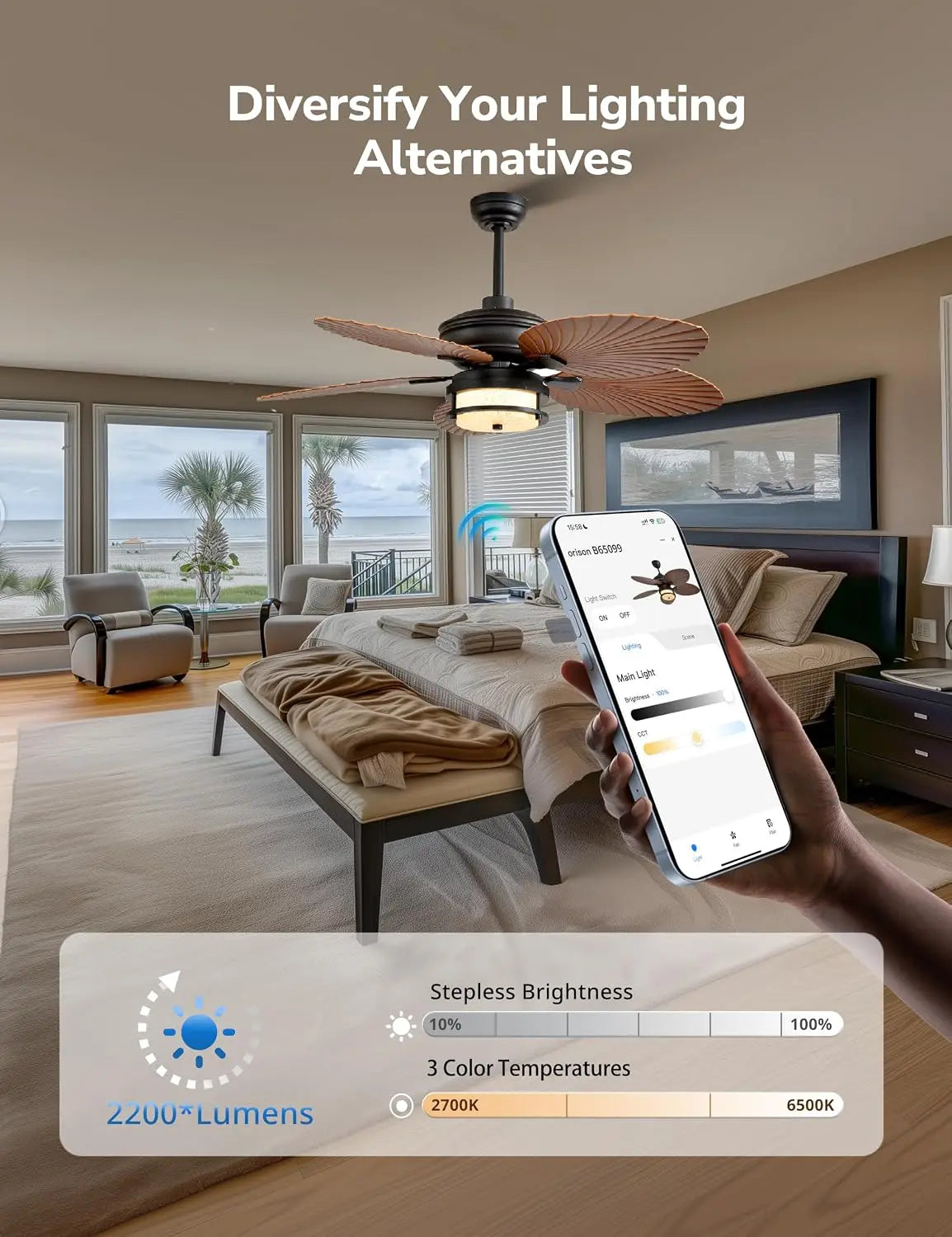 Orison Outdoor Ceiling Fan With Dimmable LED Lighting