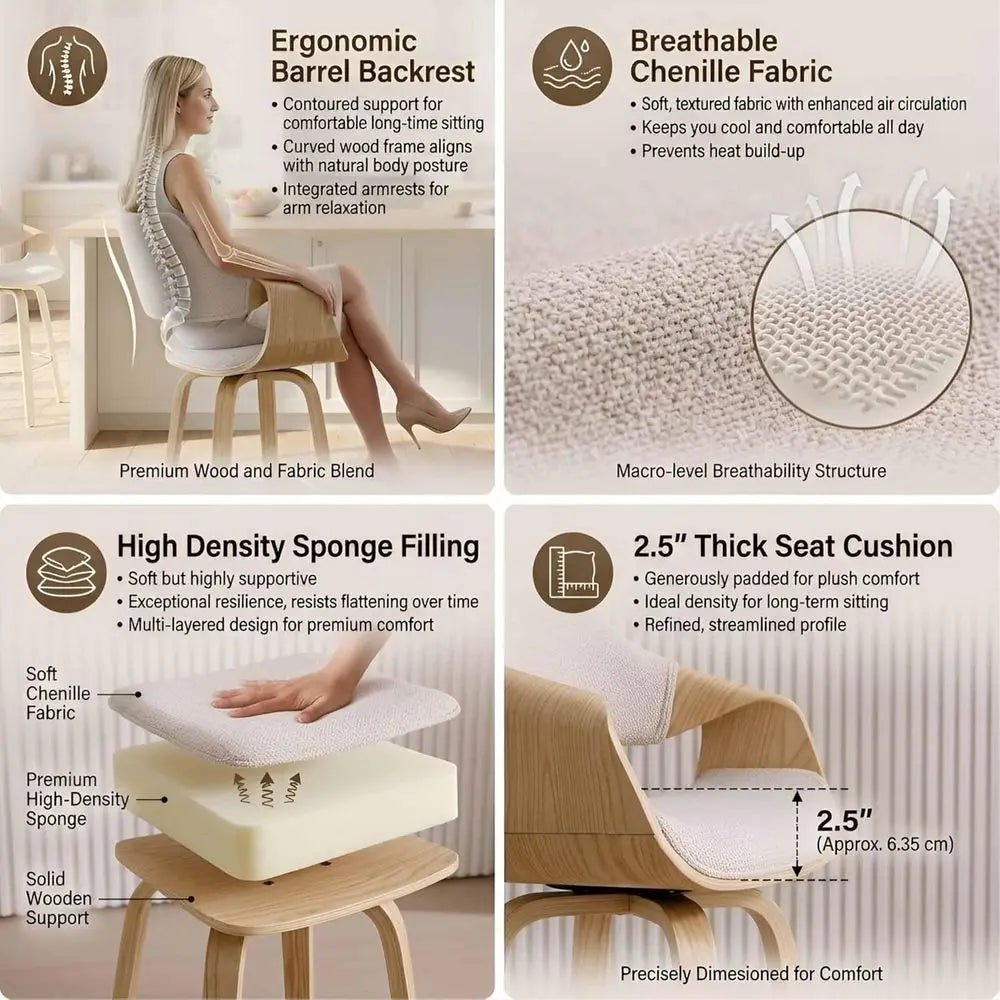 Modern Bar Stools Set of 4 With Backs Beige Swivel Counter