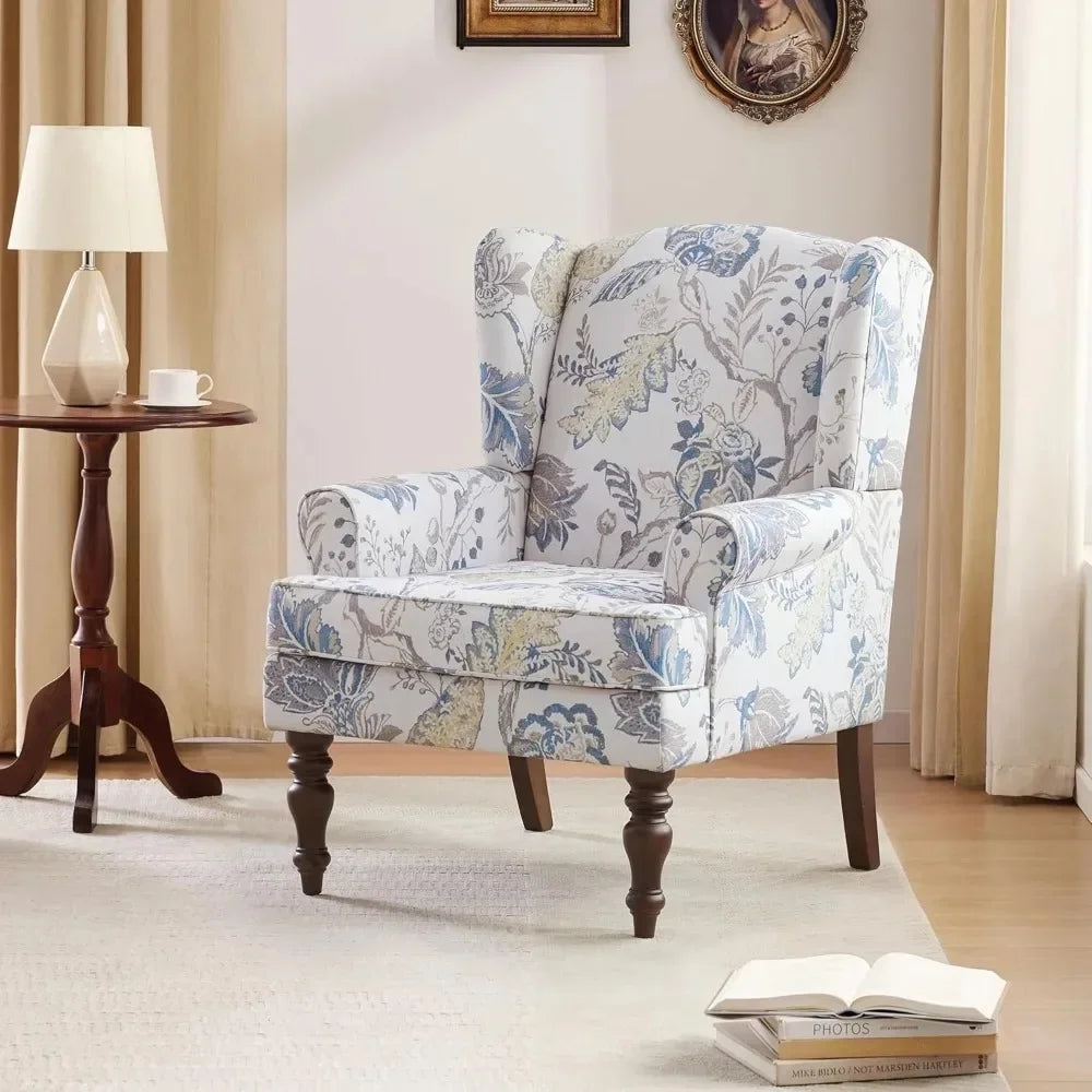 Wingback Accent Chair Linen Upholstered High Back Armchair