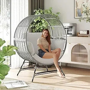 MKDK Egg Chair Rattan Wicker Patio Lounge With Cushion