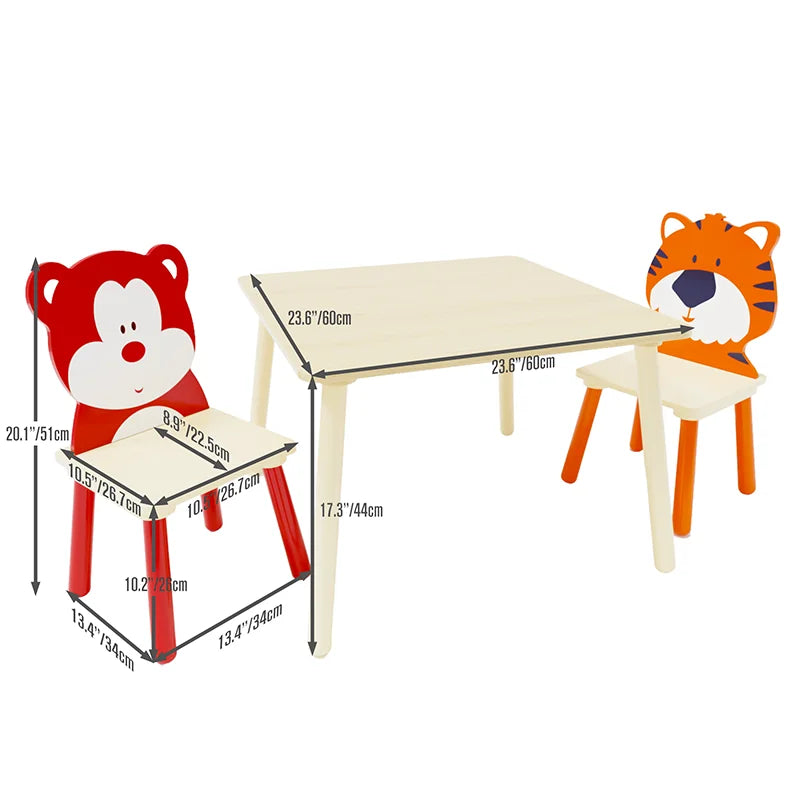 AZIAMOR Kids Table And Chairs Set Wooden Toddler Activity Table