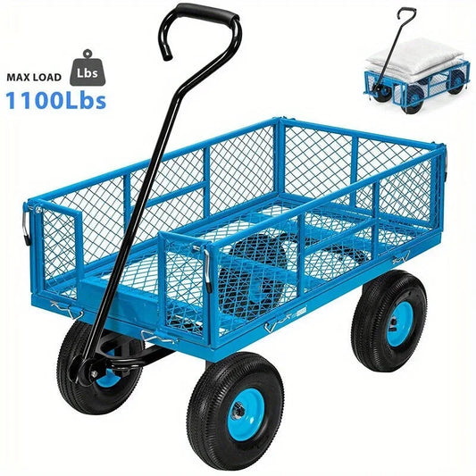 Heavy Duty 1100lb Steel Garden Utility Wagon Cart for Yard and Lawn Use