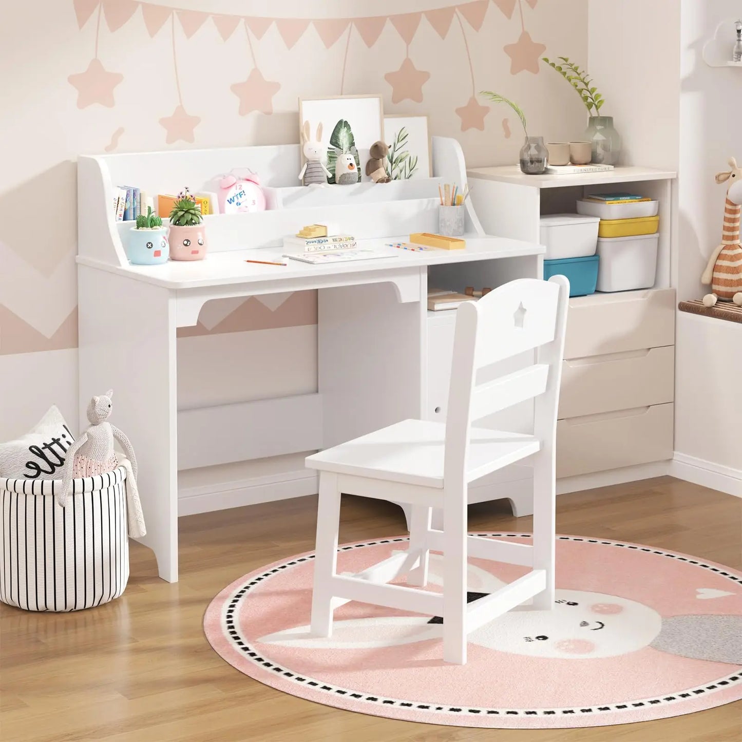 HiMISS Kids Study Desk with Chair and Hutch Organizer