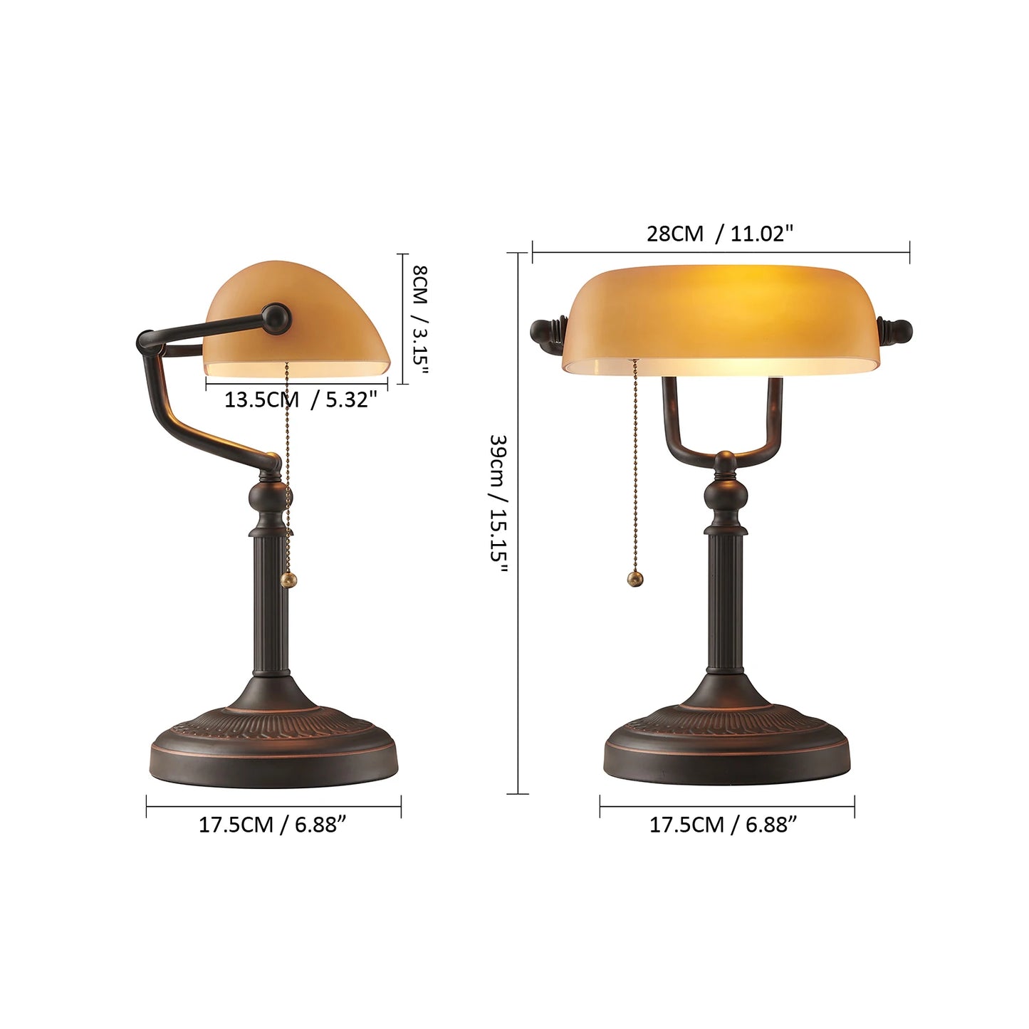 Glass Banker Desk Lamp With Zipper Switch And Base