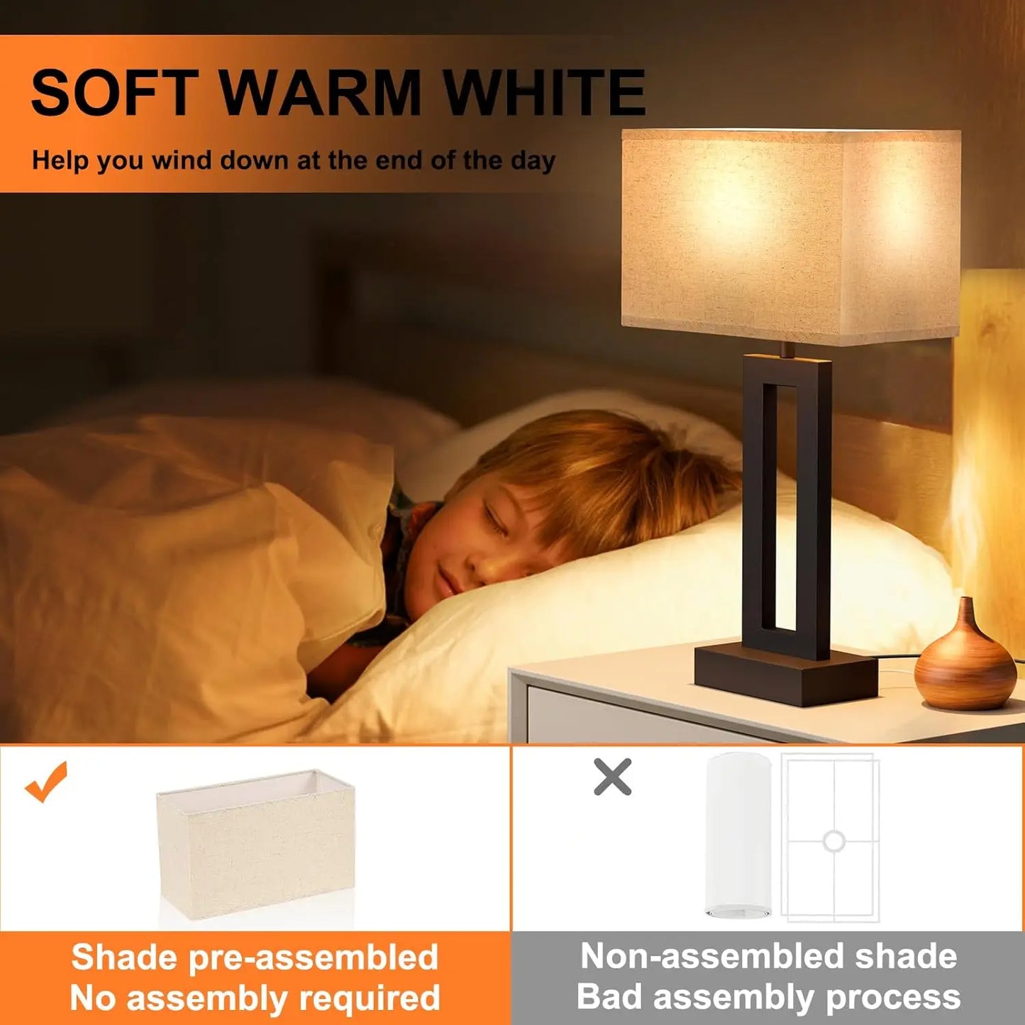 Solar Touch Control 3 Way Dimmable Bedroom Night Stands With USB Charging