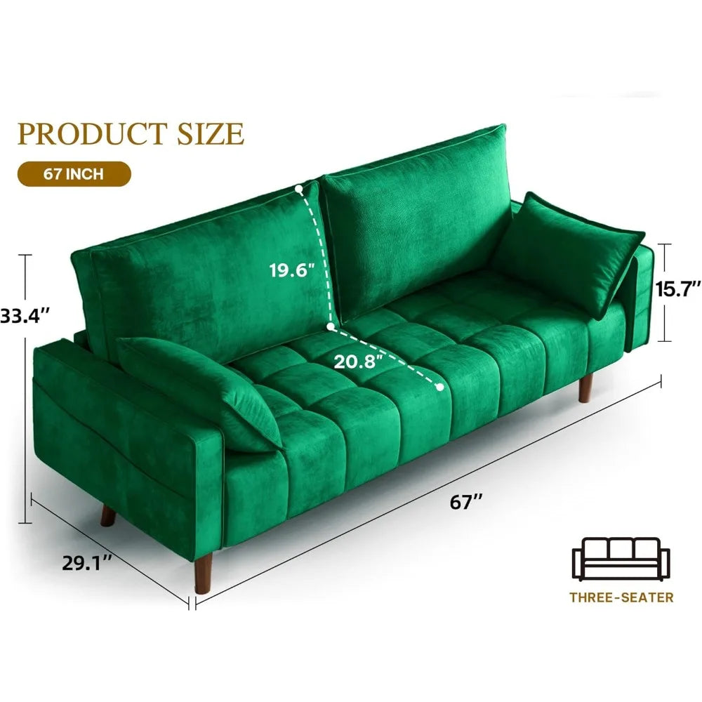 67 Inch Modern Velvet Loveseat Sofa for Small Spaces with Storage Pocket
