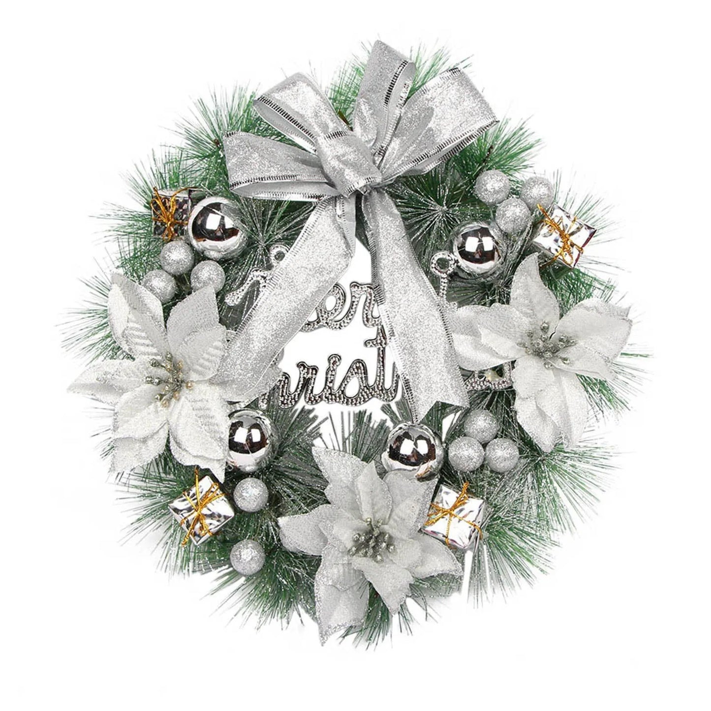 Christmas Wreath Decoration Door Hanging Handmade Sequin Ribbon Bow