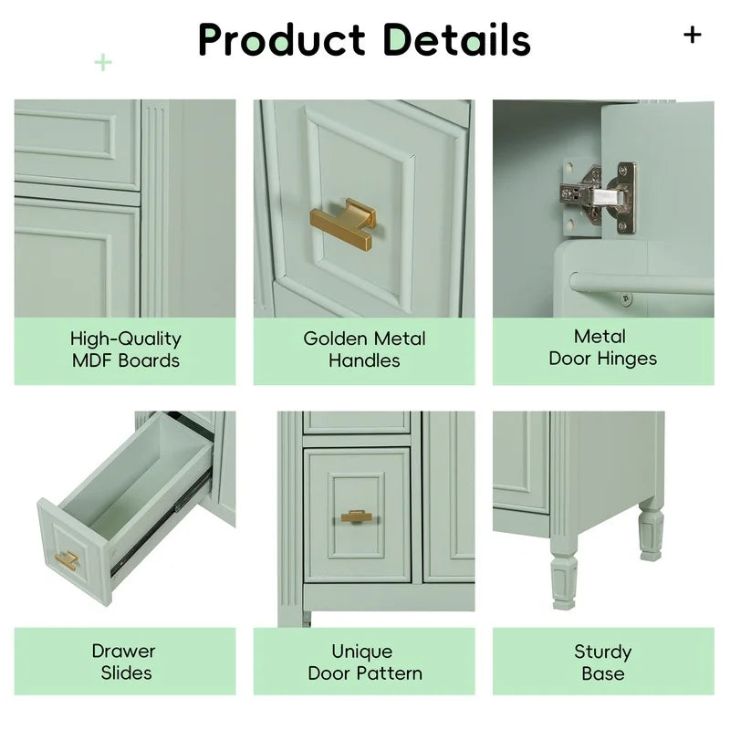 Bathroom Vanity With Sink Solid Wood MDF Cabinet Drawers