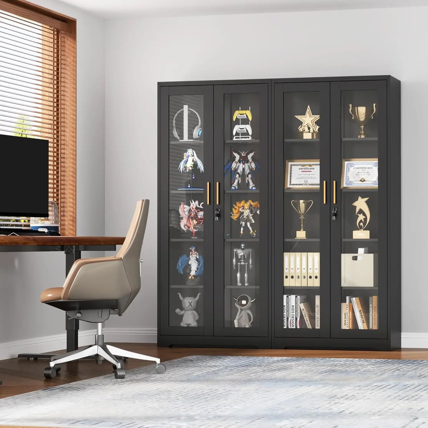 ZHILU Lockable Glass Display Cabinet With Adjustable Shelves