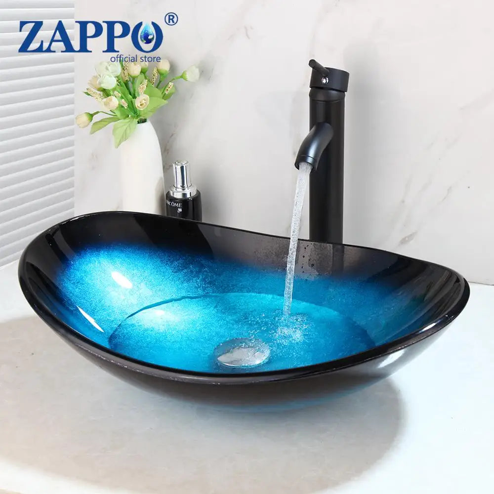 Torayvino Tempered Glass Vessel Sink With Waterfall Faucet