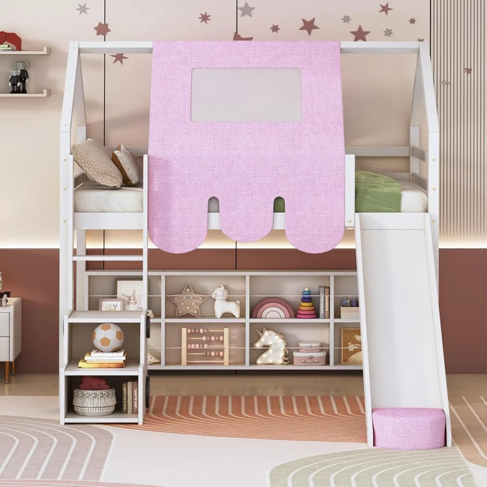 DAFIFY Loft Bed With Slide Playhouse For Kids Boys Girls