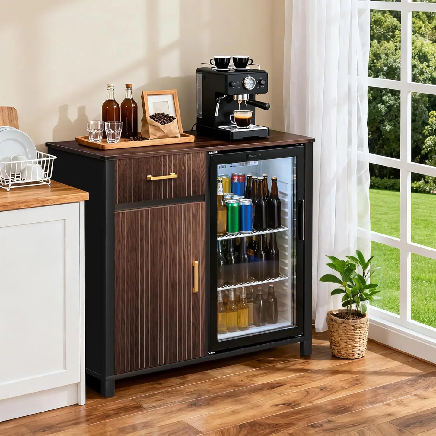 ZHENDAI Coffee Bar With Mini Fridge Space