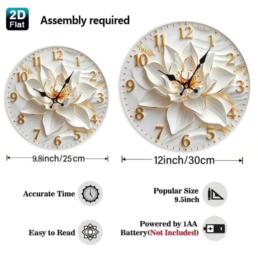 Lotus Flower Wooden Nursery Wall Clock With Relief Art