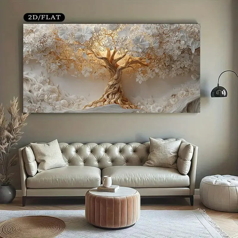 Modern Tree Of Life Canvas Art With Golden Accents