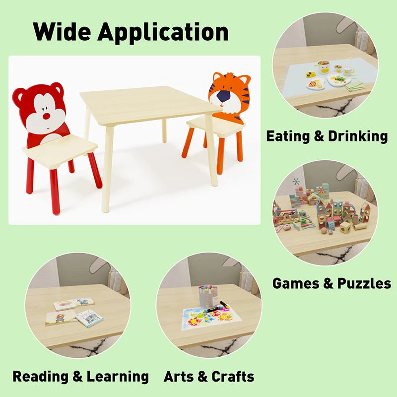 AZIAMOR Kids Table And Chairs Set Wooden Toddler Activity Table
