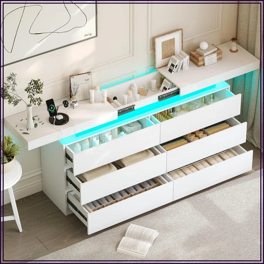 Six Drawer Dresser With Sliding Top And Charging Station