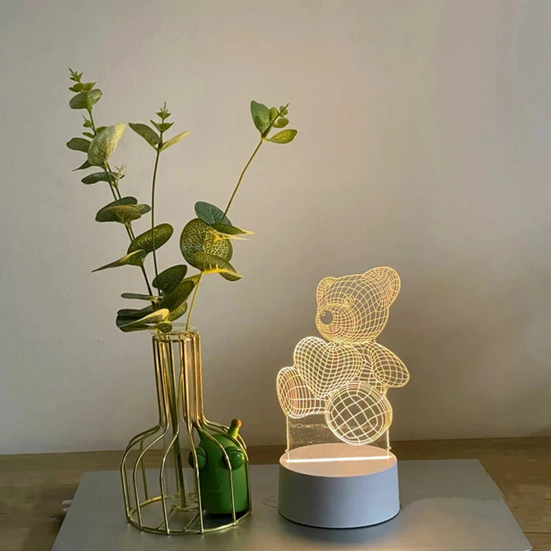 3D Creative Bear Lamp Acrylic USB LED Night Light Decor